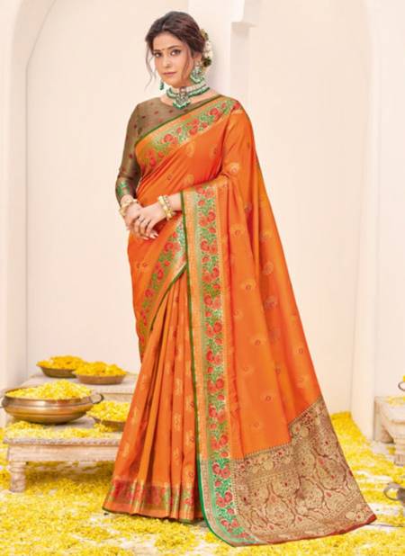 Orange Colour SANGAM RAJBALA New Designer Fancy Festive Wear Silk Saree Collection 7101